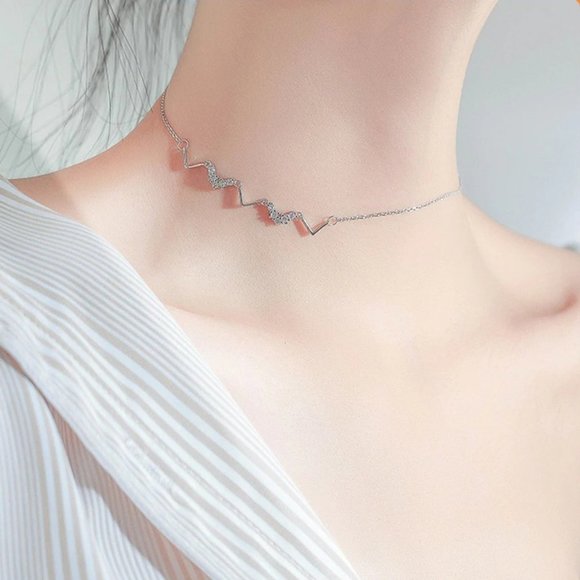 NEW 925 Sterling Silver Diamond Wave Necklace - Picture 5 of 12